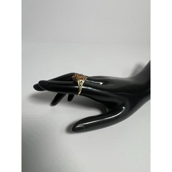 Vintage 10K Gold Citrine & Garnet Cocktail Ring Size 6 Hexagonal Design - Picture 9 of 11